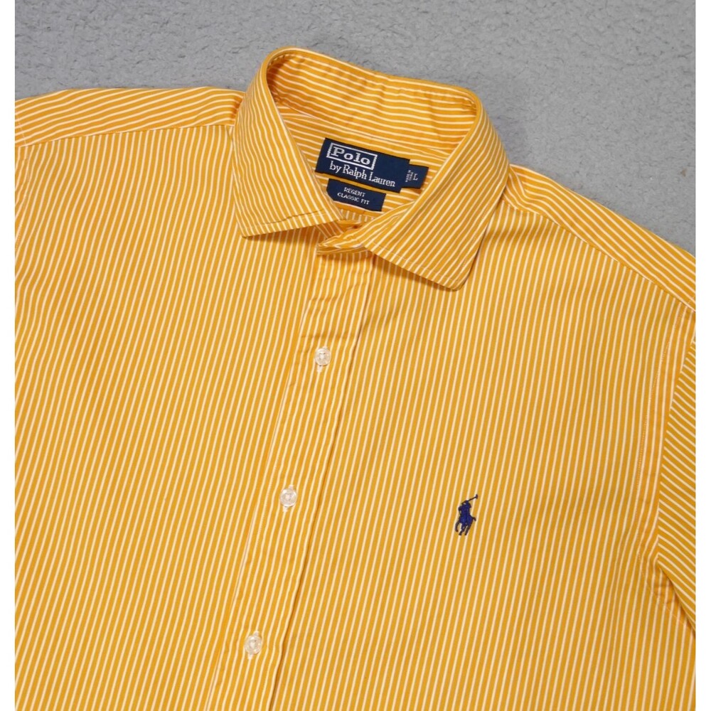 Polo Ralph Lauren Shirt Mens L Regent Classic Fit Yellow Button Up Long Sleeve